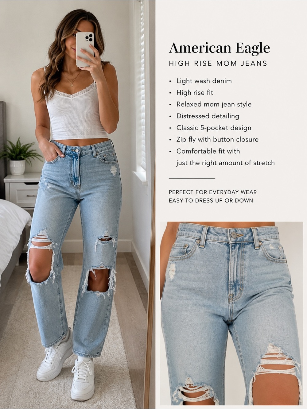 American Eagle Distressed High Rise Mom Jeans size 4